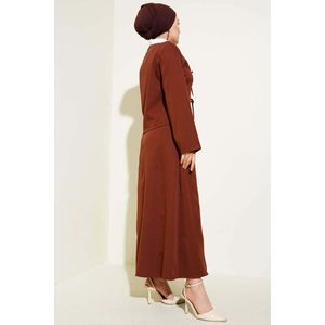 เสื้อแจ็คเก็ตและกระโปรงแบบผูกด้านหน้าชุด2ชิ้นสีน้ำตาล - Product Image 4