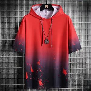 Men's Summer <b>Short</b> <b>Sleeve</b> <b>Sweatshirt</b> Casual Hip Hop Streetwear with Splash Ink Hooded Jacket for Fashion & Street Use - Product Image 3