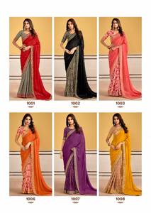 Stavan Titan Georgette Broderie Bordure Saree Collection Styles d'hiver modernes Catalogue complet disponible Tarifs de gros Indien - Product Image 5