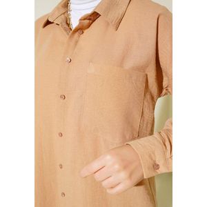 Camisa de lino con un solo bolsillo Camel - Product Image 2