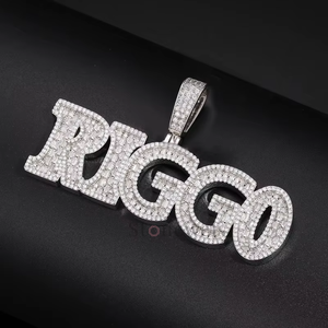 925 Sterling Silver 24kt plaqué or Riggo Name VVS Natural Moissanite Lab Grown Diamond Hip-Hop Fine Jewelry Pendentifs & Charms - Product Image 3