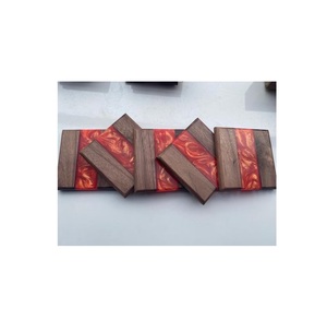 Acacia <b>Wood</b> and Resin Coaster 4 <b>Set</b> to <b>Clean</b> for Home Office or Bar for Light and Dark Color square Shape - Product Image 3