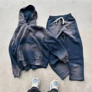 Conjunto Deportivo Personalizado de Dos Piezas con Lavado Ácido, Apliques Bordados y Cremallera, Unisex, Sudadera con Capucha y Pantalones Deportivos Gruesos - Product Image 3