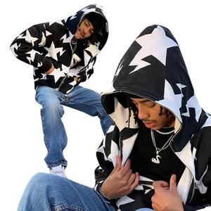 Sudadera con capucha de Heavyweight para hombre, ropa de calle personalizada con cremallera y cuello completo, Logo personalizado en blanco, con cremallera - Product Image 1