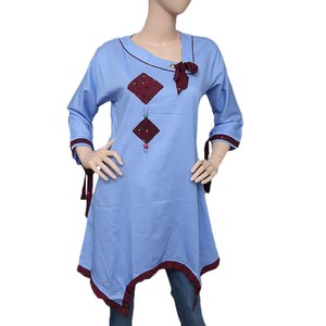 Women's Cross V-<b>Neck</b> Kurti - <b>Light</b> Blue - Product Image 3