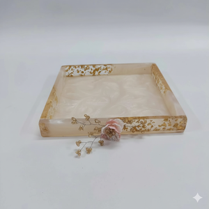 Nouvel Arrivage Plateau Décoratif Carré en Résine Écologique Multifonctionnel avec Paillettes Dorées pour Bijoux, Coiffeuse et Service – Style Moderne pour Mariage - Product Image 2