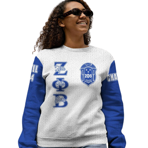 ZPhiB 1920 suéter de punto de hermandad Zeta Phi Beta vida griega azul blanco Chenille parche carta suéter Divine Nine Apparel - Product Image 4