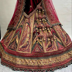 Lehenga Rajwadi Mustard moderne pour soirée, avec Choli Chiku 6M Flair, Dupatta 1.2M, en tissu lourd multi-jarkan, double velours et filet, longueur ras du sol, pour l'hiver - Product Image 3