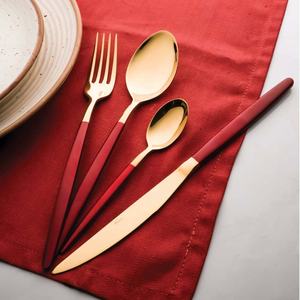 Antiguo Popular plano largo granate increíble mango juego de cubiertos tenedores cucharas cuchillos boda Acero inoxidable chapado en oro juego de cubiertos - Product Image 1