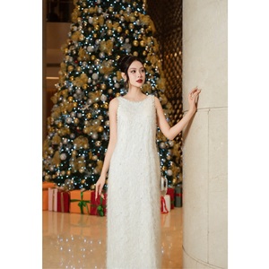 Robe de sol élégante pour femme Robe A-line avec col dos nu orné de perles - Product Image 3