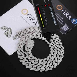 Chaîne cubaine en or massif 10K de 15 mm à 3 rangs, unisexe, entièrement sertie de diamants de laboratoire taille brillant rond, bijoux hip-hop en gros - Product Image 1