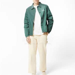 SONISPO Men's Green Waterproof Polyester Windproof <b>Coach</b> Jacket Regular Fit Turn-Down Collar Solid Color Zipper Closure Casual - Product Image 3