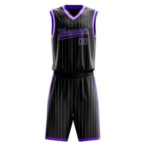Uniformes de basket-ball personnalisés pour hommes avec design rayé, à bas prix, en matériau respirant à séchage rapide, pour hommes - Product Image 4