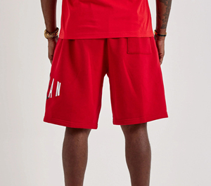 Premium Quality Streetwear <b>Red</b> Color 100% Soft Cotton Custom Logo Printing Mid Waist Drawstring Comfortable <b>Men</b> <b>Shorts</b> - Product Image 4