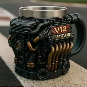V8 V12 Engine Shaped Insulated <b>Coffee</b> Mug Retro Mechanical Car Engine Themed Mug Creative Personalized Double-layered Cup Car - Product Image 1