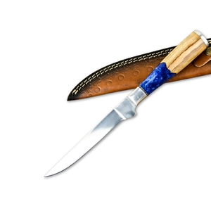 Couteau à filet artisanal, lame en acier D2, manche en bois avec étui en cuir, couteau d'extérieur - Product Image 1