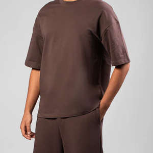 <b>Men</b> Oversized T-<b>Shirt</b> | Drop Shoulder Relaxed Fit Streetwear Tee | Solid <b>Brown</b> Plain Casual Heavyweight Cotton Top - Product Image 1