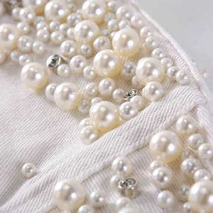 Oversized White <b>Jeans</b> Jacket With Pearls for Women Fashion Wear Casual Turn Down Collar Long Sleeve Winter Spring <b>Jean</b> Jacket - Product Image 4