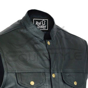 Gilet en cuir pour hommes couleur noire poches col Mandarin taille XL chaud hiver gilet en cuir de vachette gilet personnalisé au Pakistan - Product Image 4