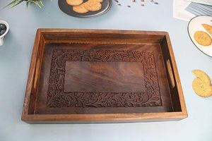 Sheesham bois fait à la main sculpture service plateau de rangement 12x8 en bois cuisine Table à manger décoration bougeoirs et bocaux - Product Image 2
