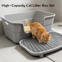Bac à litière pour chat extra large, écologique, carré, semi-fermé, moderne, en plastique, anti-éclaboussures, espace intérieur de 50 cm, toilette pour chat