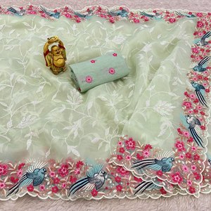 ส่าหรีผ้าโปร่งบางที่สวยงามพร้อมการปักเลื่อมสไตล์ปากีสถานสำหรับงานแต่งงานและงานปาร์ตี้ - Product Image 5