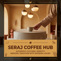 Mobiliario de Cafetería en Caramelo Cálido con Isla Ovalada y Silla Redonda de Terciopelo, Conjunto Completo para Interior de Cafetería Árabe