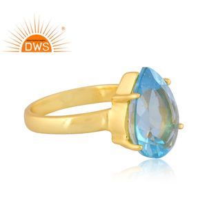 แหวนพลอยควอตซ์แบบซ้อนกันได้สีทองอความารีนมาถึงเงินสเตอร์ลิงชุบธรรมชาติ18K 925อินเทรนด์สีฟ้าปรับขนาดได้ตามต้องการ - Product Image 3