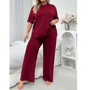 Femmes de luxe solide 100% coton Slim Skinny Fit à manches courtes t-shirt pantalon deux pièces ensemble automne décontracté BD - Product Image 3