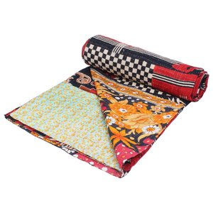 100% Cotton Kantha <b>Bedspread</b> Wholesale Vintage Cotton Kantha <b>Quilt</b> Indian Reversible Vintage Blanket Heavy <b>Throw</b> Old Sari Patchs - Product Image 2