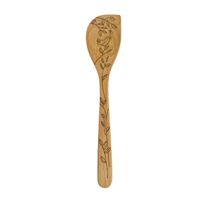 Cuchara de madera Espátula pájaros y hoja de tallo esmalte quemado artesanía Cuchara de cocina de madera hecha a mano venta superior - Product Image 1