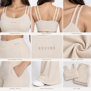 Ensemble deux pièces côtelé pour femme : Crop top à double bretelle et pantalon large taille haute – Vêtements de sport OEM, marque privée, vente en gros - Product Image 6