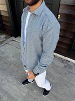 Chemise-veste Homme Smart Casual à Manches Longues Boutonnée Streetwear Légère Anti-plis avec Poches