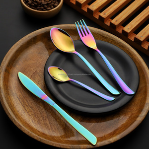 Utensilios de cocina de acero inoxidable con rayas PVD de oro rosa, juego de cubiertos, grado 202/304, cuchara brillante, tenedor y cuchillo, cuchara para bebé - Product Image 6