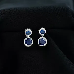 925 <b>Silver</b> Vintage Style Round Cut Moissanite Diamond Women's <b>Drop</b> <b>Earrings</b> for Hindu Occasions - Product Image 1