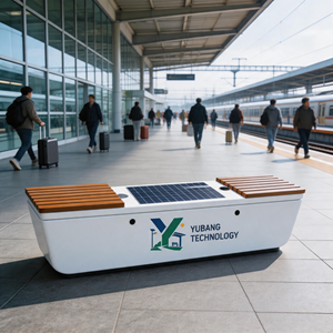Banc intelligent solaire d'extérieur avec recharge sans fil, éclairage LED et structure en métal-bois pour parcs et places publiques - Product Image 3
