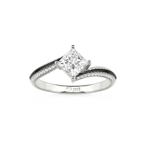 Bague de promesse Jeulia Parallel Meet bicolore avec cristaux taille princesse et motif bypass - Product Image 3