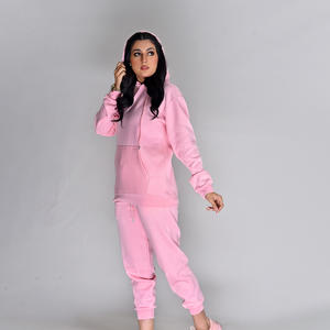 Cotton Tech Fleece Women's Hooded Solid Tracksuit Fashionable Plain Regular Two-Piece Sweatpants <b>Winter</b> Custom Logo - Product Image 2