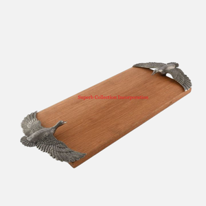 Plateau moderne en bois avec poignée en métal Plateau de service alimentaire Accessoires d'ustensiles de cuisine pour la maison Présentoir à desserts Plateau de table basse à vendre - Product Image 4