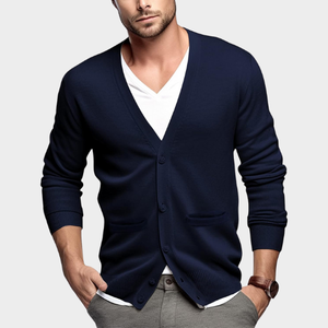 Classique hommes col en v marque Cardigan 100% coton tricoté à manches longues rétro mode veste pour automne Style décontracté - Product Image 4