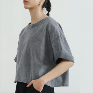 เสื้อครอปสตรีผ้าคอตตอนน้ำหนักมากทรงหลวมเสื้อครอปโลโก้ออกแบบได้ตามต้องการ - Product Image 3