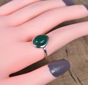 925 Sterling Silver Handmade <b>Fine</b> <b>Ring</b> Natural Green Onyx Gemstone Pear Cut Bezel Setting Classic Engagement Wedding Anniversary - Product Image 4