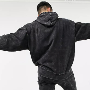 OEM Custom Men's Unisex 450GSM Loose <b>Fleece</b> Hoodie <b>Black</b> Distressed Retro Print Heavy Weight Faded Streetwear Style 6XL Winter - Product Image 3