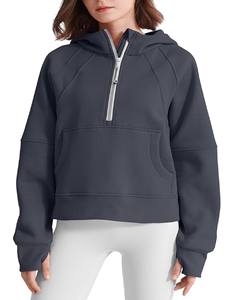 เสื้อสวมหัวมีฮู้ดผ้าคอตตอนสำหรับผู้หญิงเสื้อกันหนาวแบบรูดซิปครึ่งสำหรับฤดูใบไม้ร่วง - Product Image 1