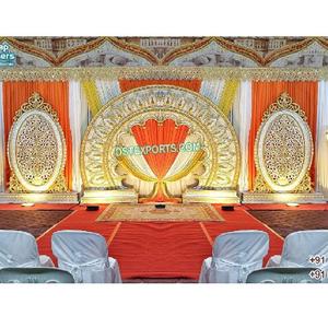 Sri Lankan Wedding Decor Traditional Golden FRP Reception Stage Panels Indian Wedding <b>Backdrop</b> <b>Stand</b> Panel Setup Reception Stage - Product Image 1
