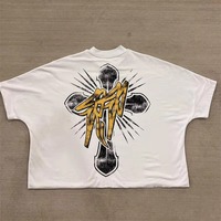 T-shirt Homme Blanc Oversize Col V Manches Courtes en Polyester Tricoté de Haute Qualité avec Logo Imprimé en Sérigraphie Anti-rétrécissement 220g