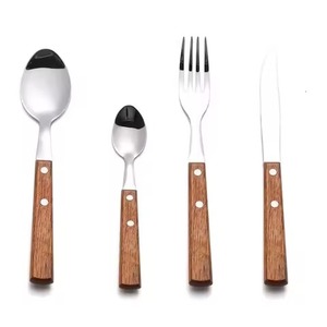 Ensemble de couverts de luxe à manche en bois de mangue Couverts élégants en acier inoxydable au design rond pour la table à manger - Product Image 6