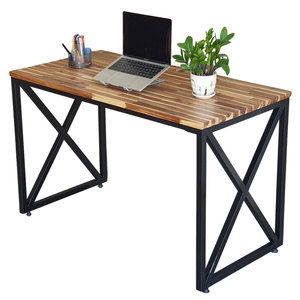 HBMN035 120x60cm Acacia Wood PC <b>Desk</b> with X-Shaped Iron Legs Simple Minimalist Style Office <b>Desk</b> for Hotels <b>Folding</b> Feature - Product Image 1