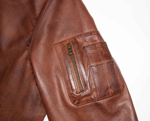 Mens Vintage Brown Sheep <b>Leather</b> MA1 Coat Distressed Style Durable Comfortable <b>Retro</b> Outerwear Waterproof Reversible Plus Size - Product Image 3
