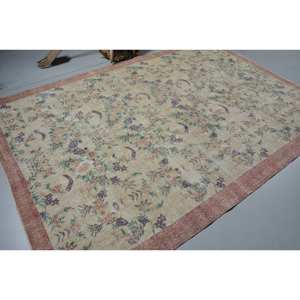 Alfombra turca Vintage, Beige, roja, 6,5x9,5 pies, área grande, diseño de retazos de lana para pasillo, dormitorio, sala de estar látex para, cabecera - Product Image 2